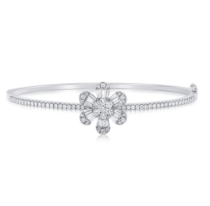 ROSE GOLD BAGUETTES AND DIAMOND FLOWER BANGLE