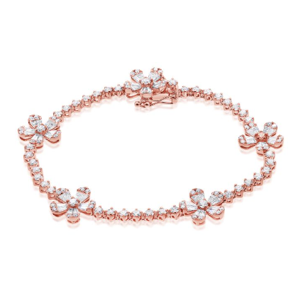 ROSE GOLD BAGUETTES AND DIAMOND FLOWER TENNIS BRACELET