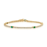 YELLOW GOLD EMERALD AND DIAMOND TENNIS BRACELET