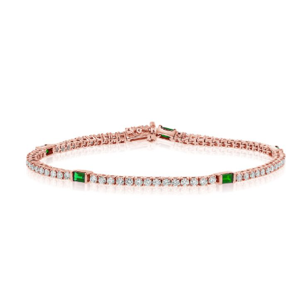 YELLOW GOLD EMERALD AND DIAMOND TENNIS BRACELET