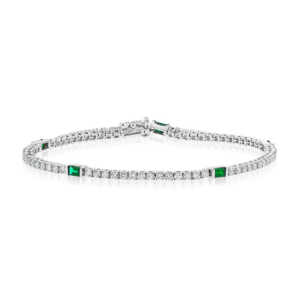 YELLOW GOLD EMERALD AND DIAMOND TENNIS BRACELET