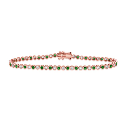 ROSE GOLD EMERALD AND DIAMOND BEZEL TENNIS BRACELET
