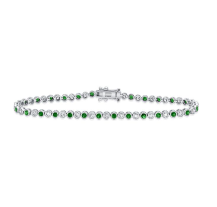 ROSE GOLD EMERALD AND DIAMOND BEZEL TENNIS BRACELET