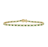 YELLOW GOLD EMERALD AND DIAMOND BEZEL TENNIS BRACELET