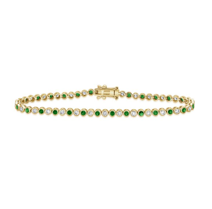 WHITE GOLD EMERALD AND DIAMOND BEZEL TENNIS BRACELET