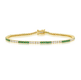 YELLOW GOLD EMERALD AND DIAMOND TENNIS BRACELET