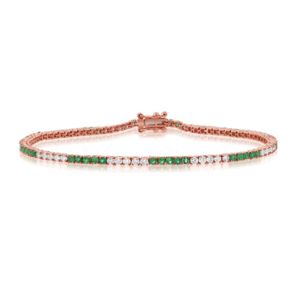 ROSE GOLD EMERALD AND DIAMOND TENNIS BRACELET