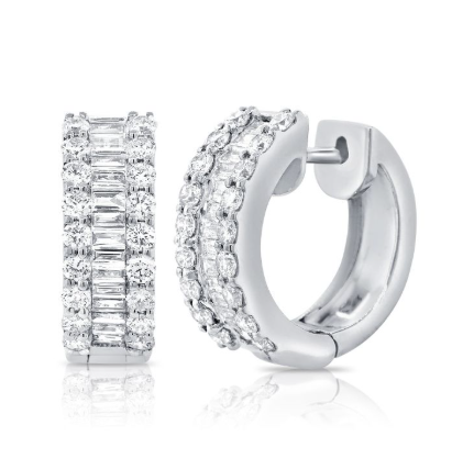 ROSE GOLD BAGUETTES AND DIAMOND HUGGIE EARRINGS