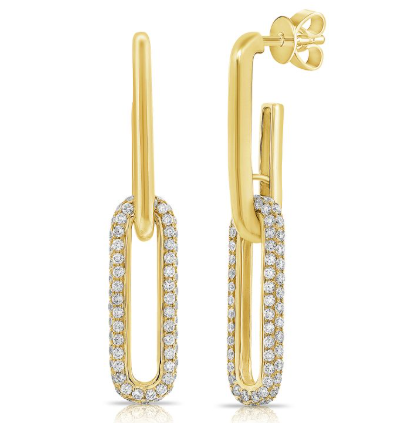 YELLOW GOLD DIAMOND LINK DROP EARRINGS