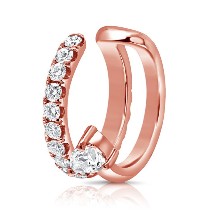 ROSE GOLD PEAR AND ROUND SHAPE DIAMOND CUFF EARRINGS
