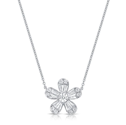 ROSE GOLD BAGUETTES AND DIAMOND FLOWER PENDANT NECKLACE
