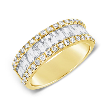 WHITE GOLD BAGUETTES AND DIAMOND HALFWAY RING