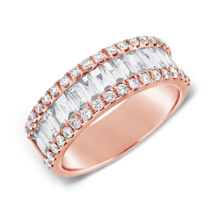 WHITE GOLD BAGUETTES AND DIAMOND HALFWAY RING