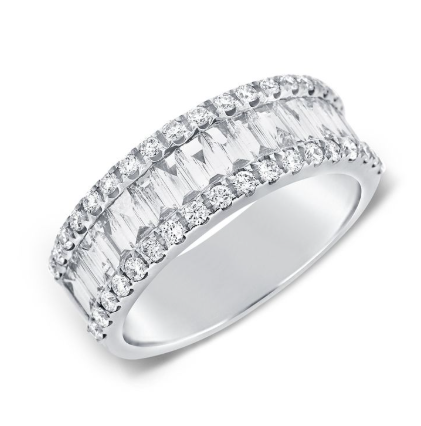 WHITE GOLD BAGUETTES AND DIAMOND HALFWAY RING