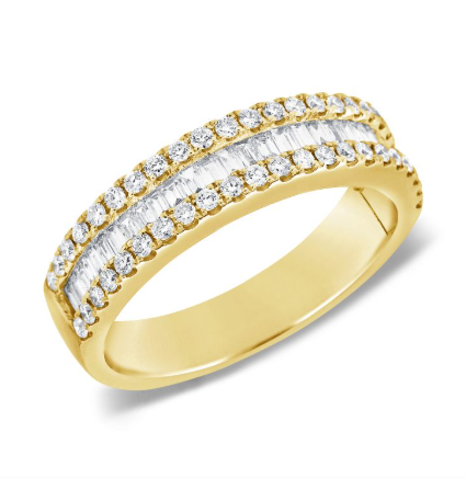 WHITE GOLD BAGUETTES AND DIAMOND HALFWAY RING