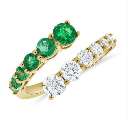 WHITE GOLD EMERALD AND DIAMOND WRAP RING