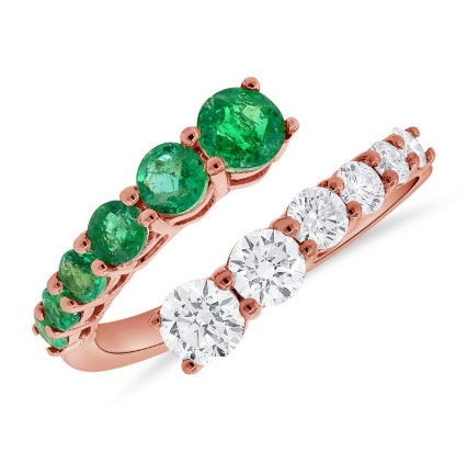 ROSE GOLD EMERALD AND DIAMOND WRAP RING
