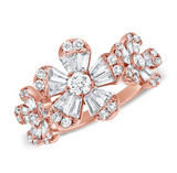 ROSE GOLD BAGUETTES AND DIAMOND FLOWER RING