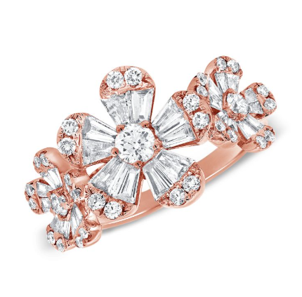 ROSE GOLD BAGUETTES AND DIAMOND FLOWER RING
