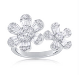 WHITE GOLD BAGUETTES AND DIAMOND FLOWER WRAP RING
