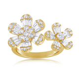 WHITE GOLD BAGUETTES AND DIAMOND FLOWER WRAP RING
