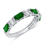YELLOW GOLD BAGUETTES AND DIAMOND EMERALD HALFWAY RING