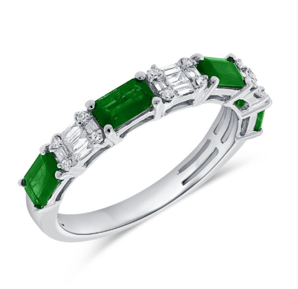 ROSE GOLD BAGUETTES AND DIAMOND EMERALD HALFWAY RING