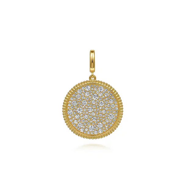 14K Yellow Gold Diamond Pave Bujukan 24mm Medallion Pendant