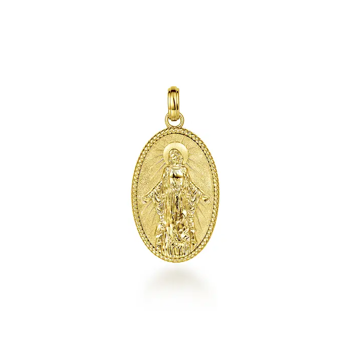 Oval 14K Yellow Gold Virgin Mary Pendant with Twisted Rope Frame