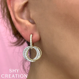 14K Two Tone Diamond Circle Earrings