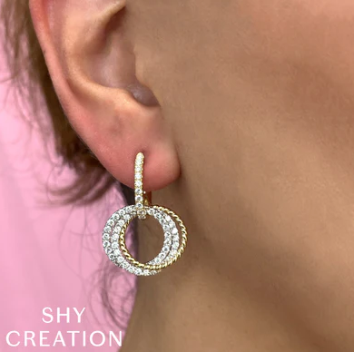 14K Two Tone Diamond Circle Earrings
