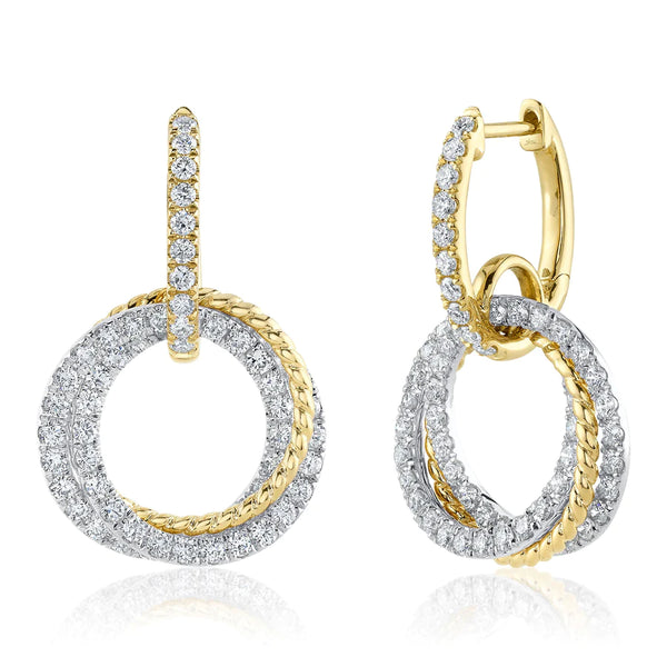 14K Two Tone Diamond Circle Earrings
