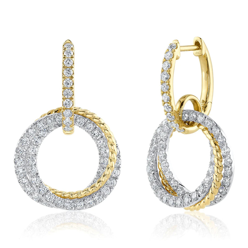 14K Two Tone Diamond Circle Earrings-Earrings-Maurice's Jewelers-