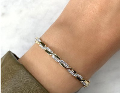 14K Two Tone Diamond Bangle