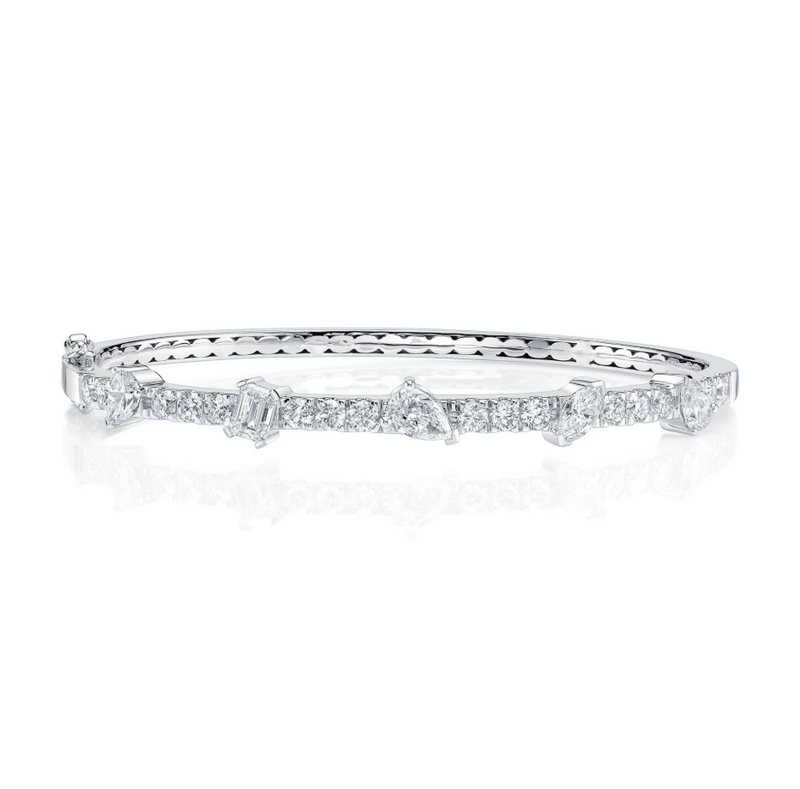 WHITE GOLD DIAMOND EMERALD MARQUISE PEAR BANGLE