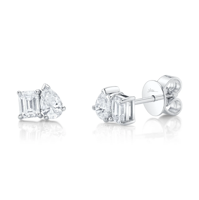 YELLOW GOLD DIAMOND EMERALD PEAR STUD EARRING