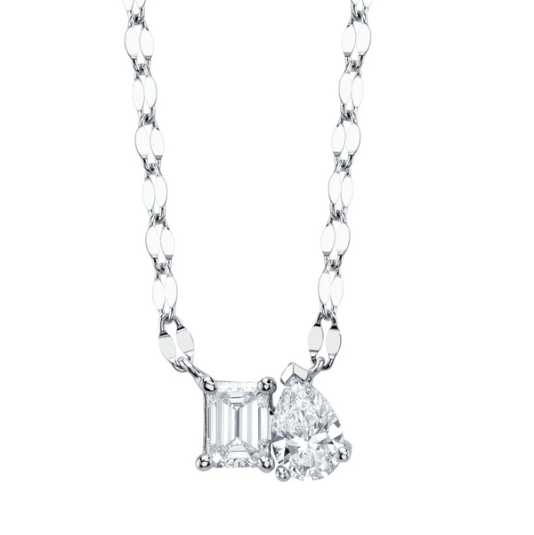 WHITE GOLD DIAMOND EMERALD PEAR SPARKLE CHAIN NECKLACE