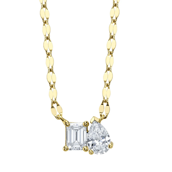 WHITE GOLD DIAMOND EMERALD PEAR SPARKLE CHAIN NECKLACE
