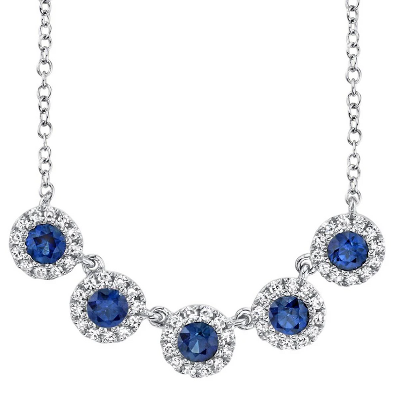 WHITE GOLD DIAMOND & BLUE SAPPHIRE NECKLACE