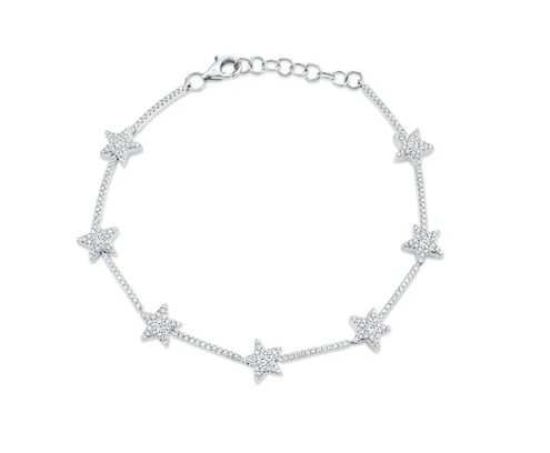 14K White Gold Diamond Star Bracelet