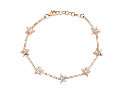 14K White Gold Diamond Star Bracelet