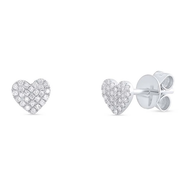 WHITE GOLD DIAMOND PAVE HEART STUD EARRING