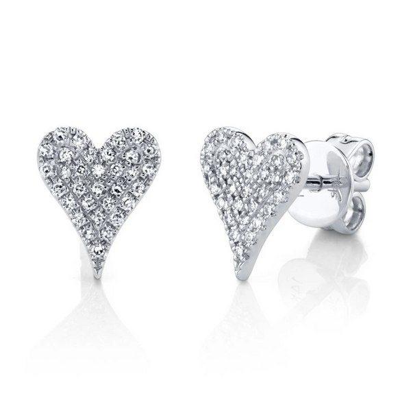 WHITE GOLD DIAMOND PAVE HEART STUD EARRING