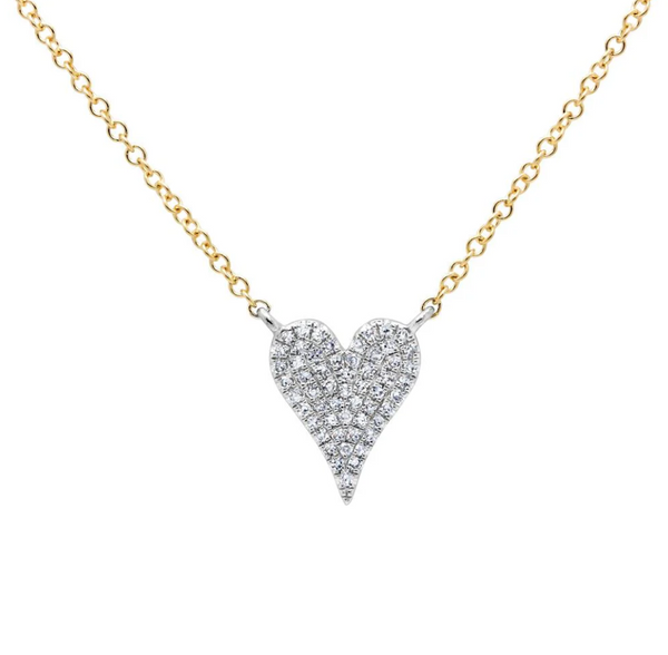 TWO TONE GOLD DIAMOND PAVE HEART NECKLACE