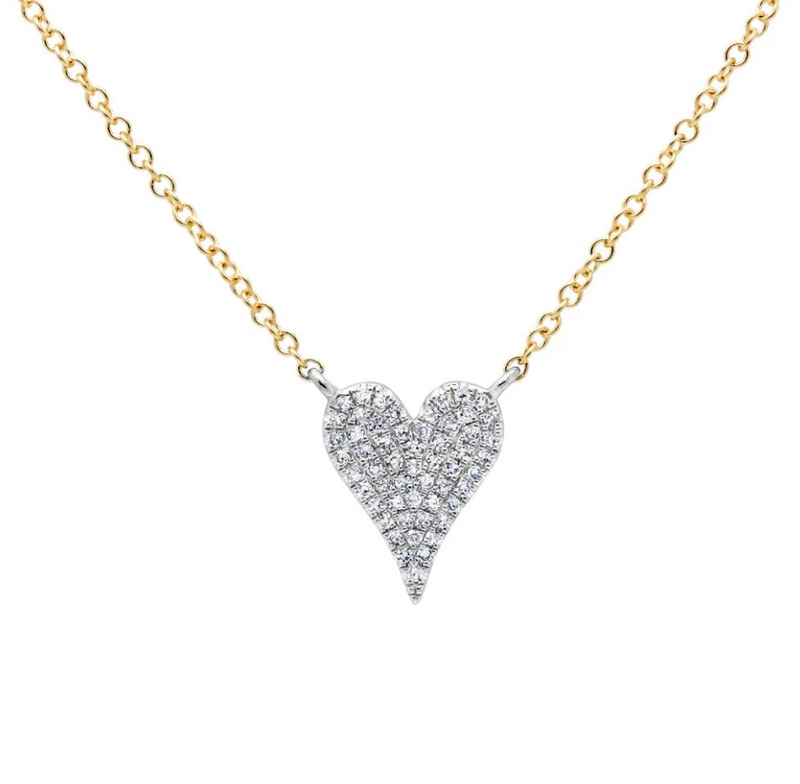 TWO TONE GOLD DIAMOND PAVE HEART NECKLACE