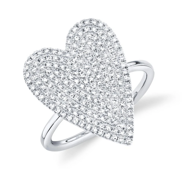 WHITE GOLD DIAMOND PAVE HEART RING