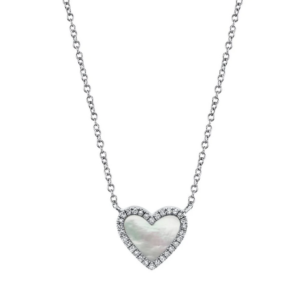 WHITE GOLD DIAMOND & MOTHER OF PEARL HEART NECKLACE