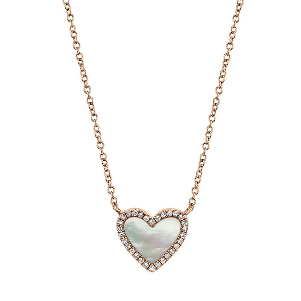 WHITE GOLD DIAMOND & MOTHER OF PEARL HEART NECKLACE