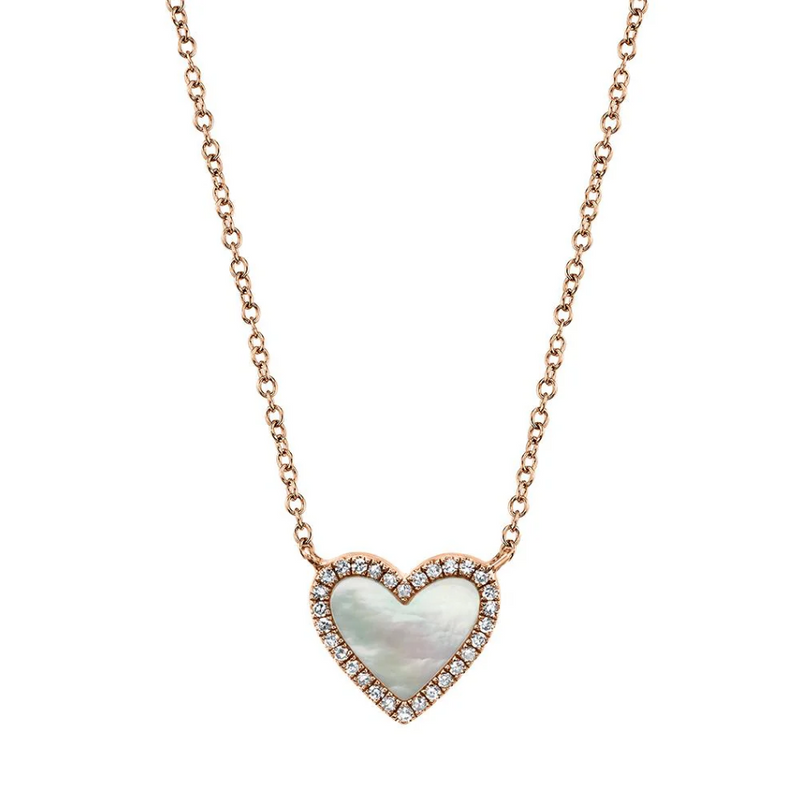 ROSE GOLD DIAMOND & MOTHER OF PEARL HEART NECKLACE