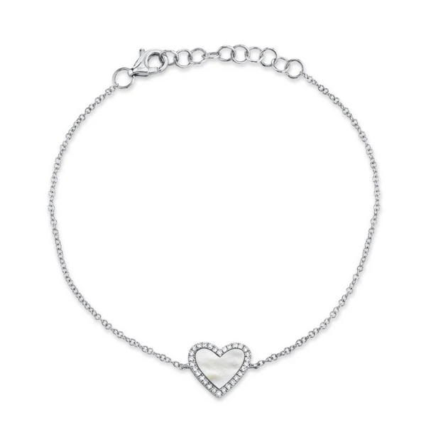 WHITE GOLD DIAMOND & MOTHER OF PEARL HEART BRACELET